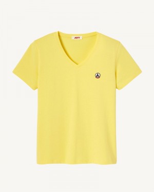 JOTT Cancun Plain V-neck Organic Cotton Ženske Majice Svijetlo Žute | GYS-7465