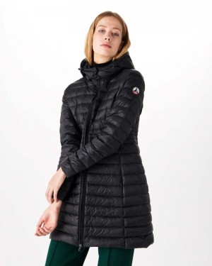 JOTT Vero Long Hooded Ženske Pufer Jakne Crne | KWM-5768