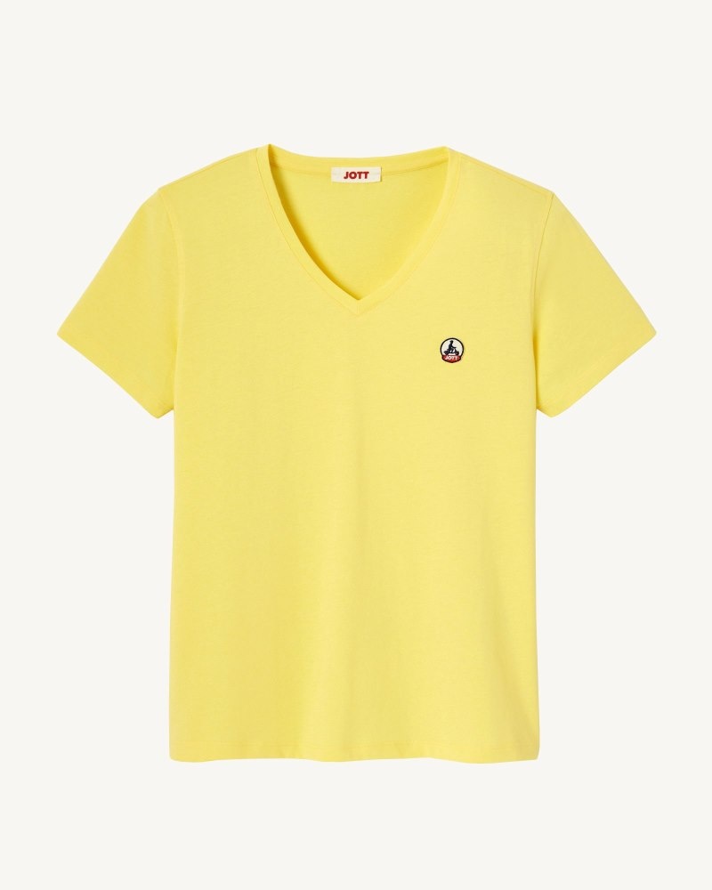 JOTT Cancun Plain V-neck Organic Cotton Ženske Majice Svijetlo Žute | GYS-7465