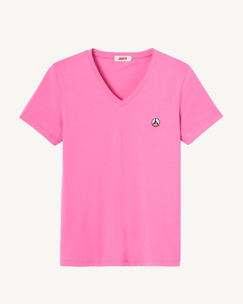 JOTT Cancun Plain V-neck Organic Cotton Ženske Majice Roze | RCO-4982