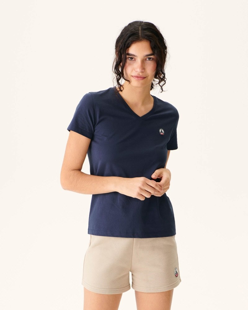 JOTT Cancun Plain V-neck Organic Cotton Ženske Majice Tamnoplave | TEX-9377