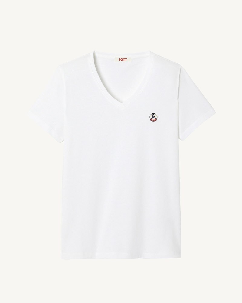 JOTT Cancun Plain V-neck Organic Cotton Ženske Majice Bijele | USR-9476