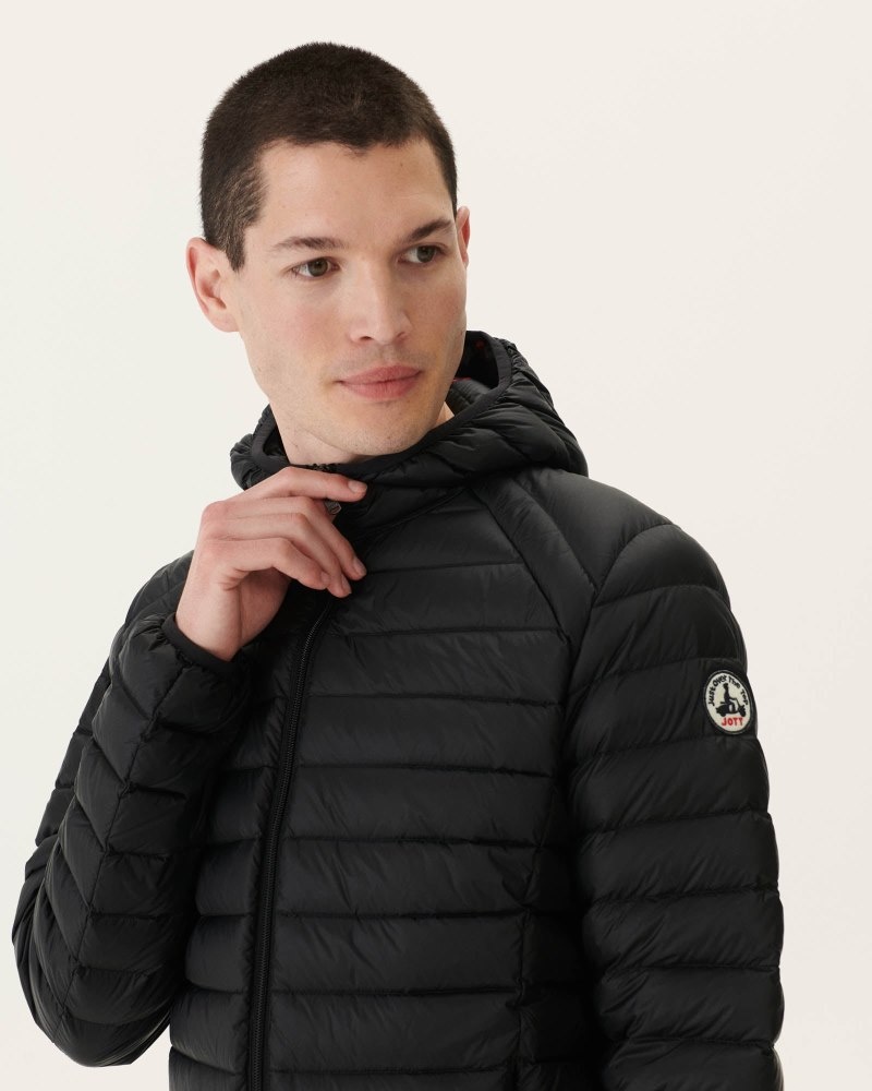 JOTT Nico Lightweight Hooded Muške Pufer Jakne Crne | ANH-9612